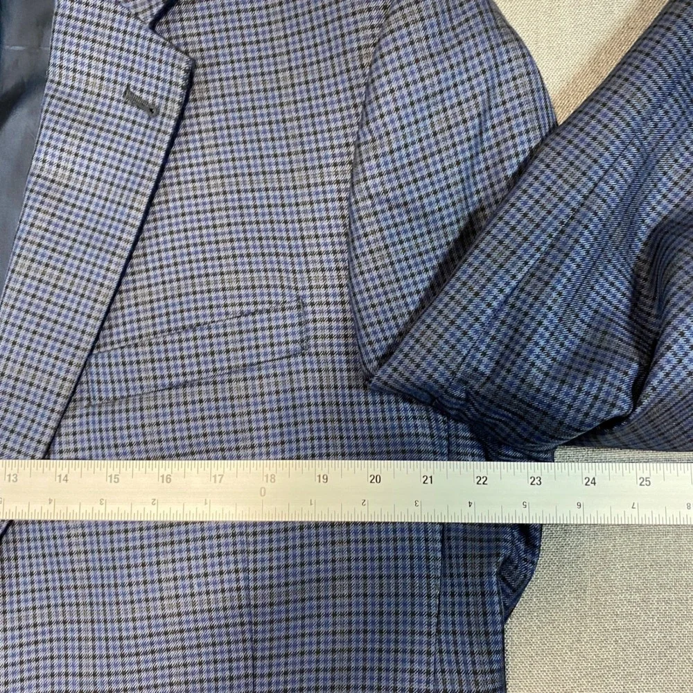 Jos. A. Bank Signature Collection 44L Blazer Silk Wool Blue Tailored Check Plaid